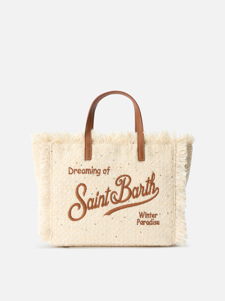 Borsa Colette beige con paillettes e ricamo logo