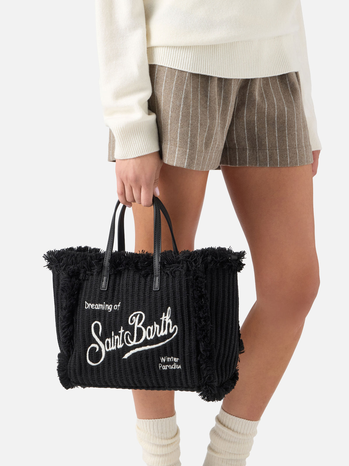 Sac Colette noir avec motif en maille côtelée 