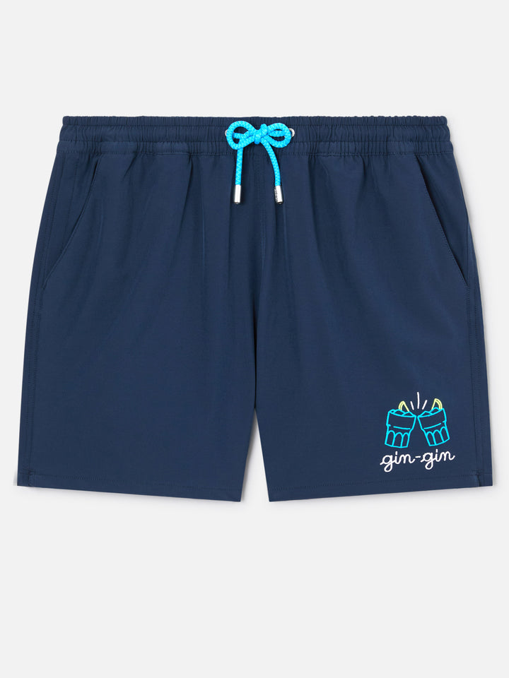Comfort swim shorts in blue with Gin Gin embroidery