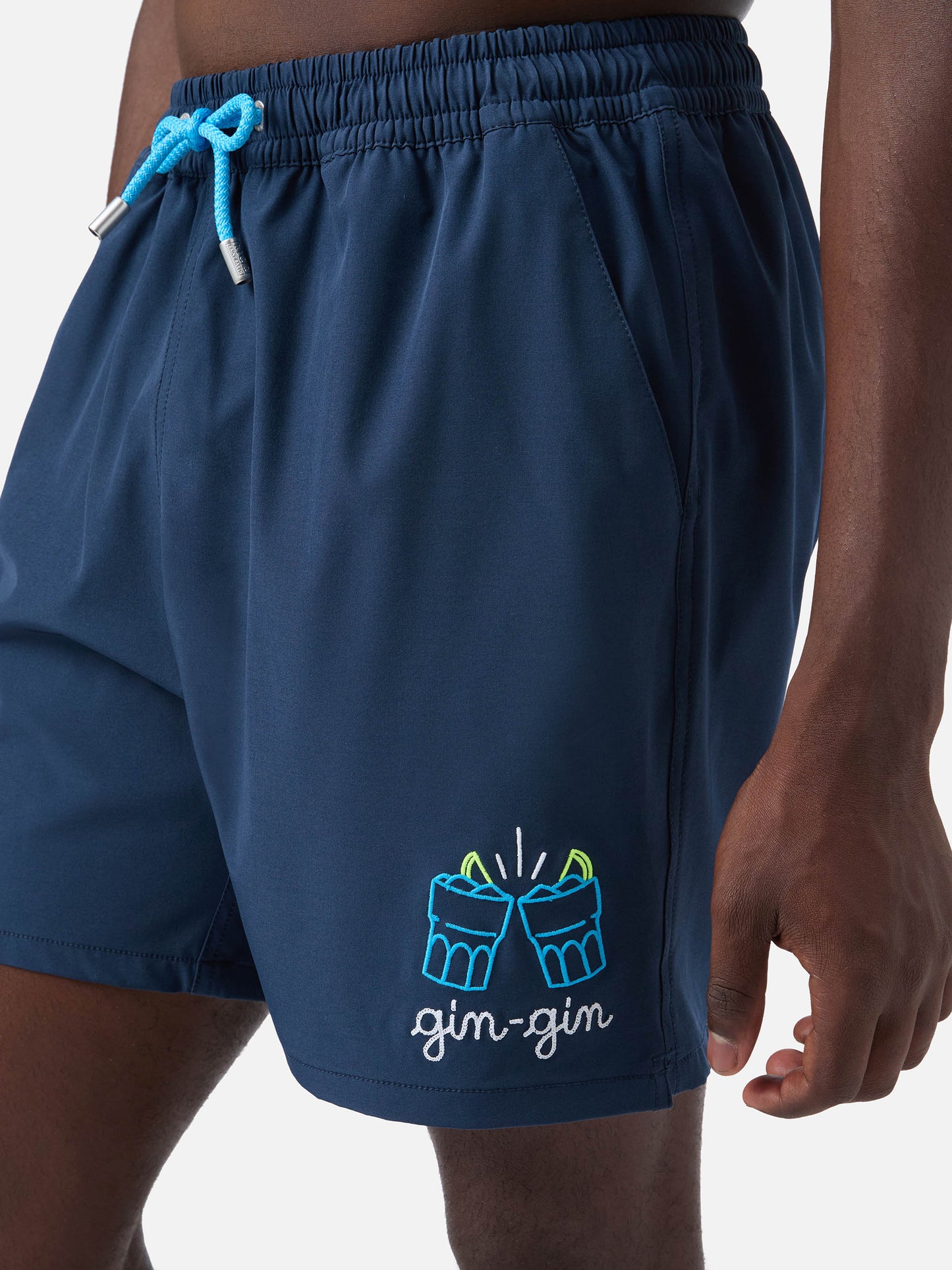 Comfort swim shorts in blue with Gin Gin embroidery