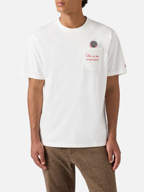 Connor cotton T-shirt in white with Coke is too expensive pocket embroidery