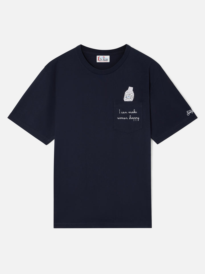 T-shirt Connor blu navy in cotone con stampa orologio e ricamo