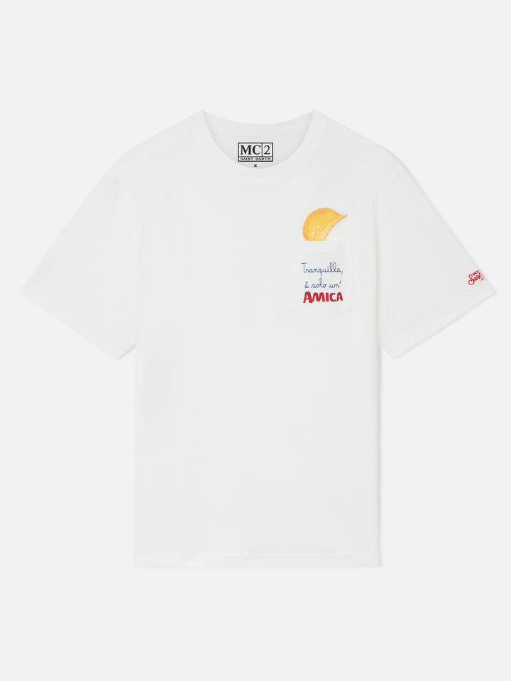 Camiseta Connor en blanco con bolsillo de parche Amica Chips 