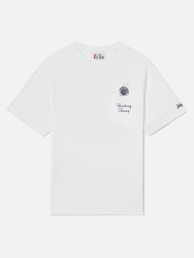 T-shirt Connor bianca in cotone con stampa orologio e ricamo Ghosting Champ