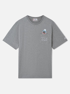 Connor pocket t-shirt in grey with Top Wish embroidery