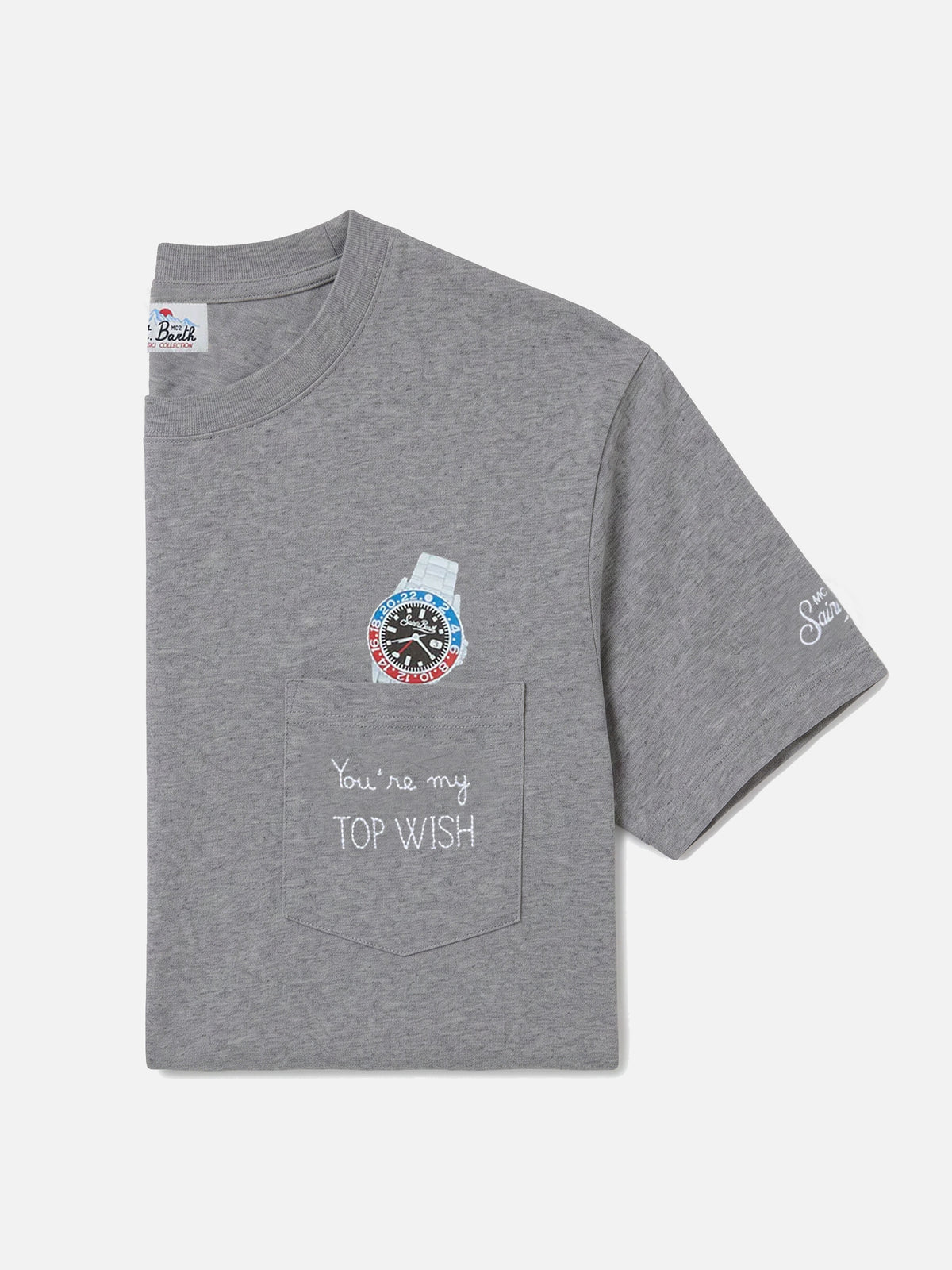 Connor T-Shirt mit Brusttasche in Grau mit Top Wish-Stickerei 