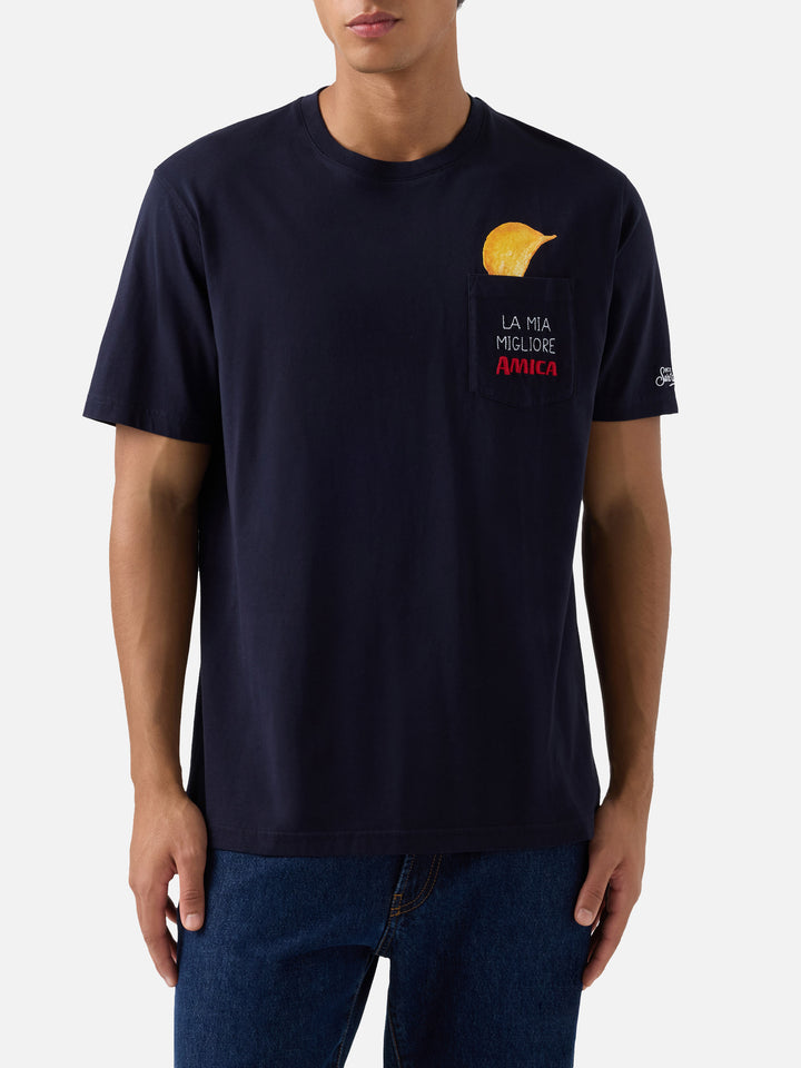 T-shirt Connor en navy blue avec poche plaquée Amica Chips 