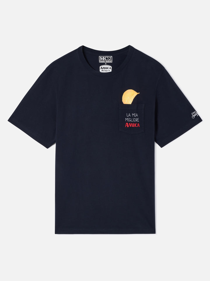 Connor T-Shirt in Navy blue mit aufgesetzter Tasche Amica Chips 