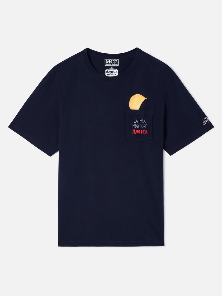 T-shirt Connor en navy blue avec poche plaquée Amica Chips 