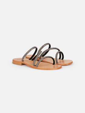 Cora flat sandals with black rhinestones