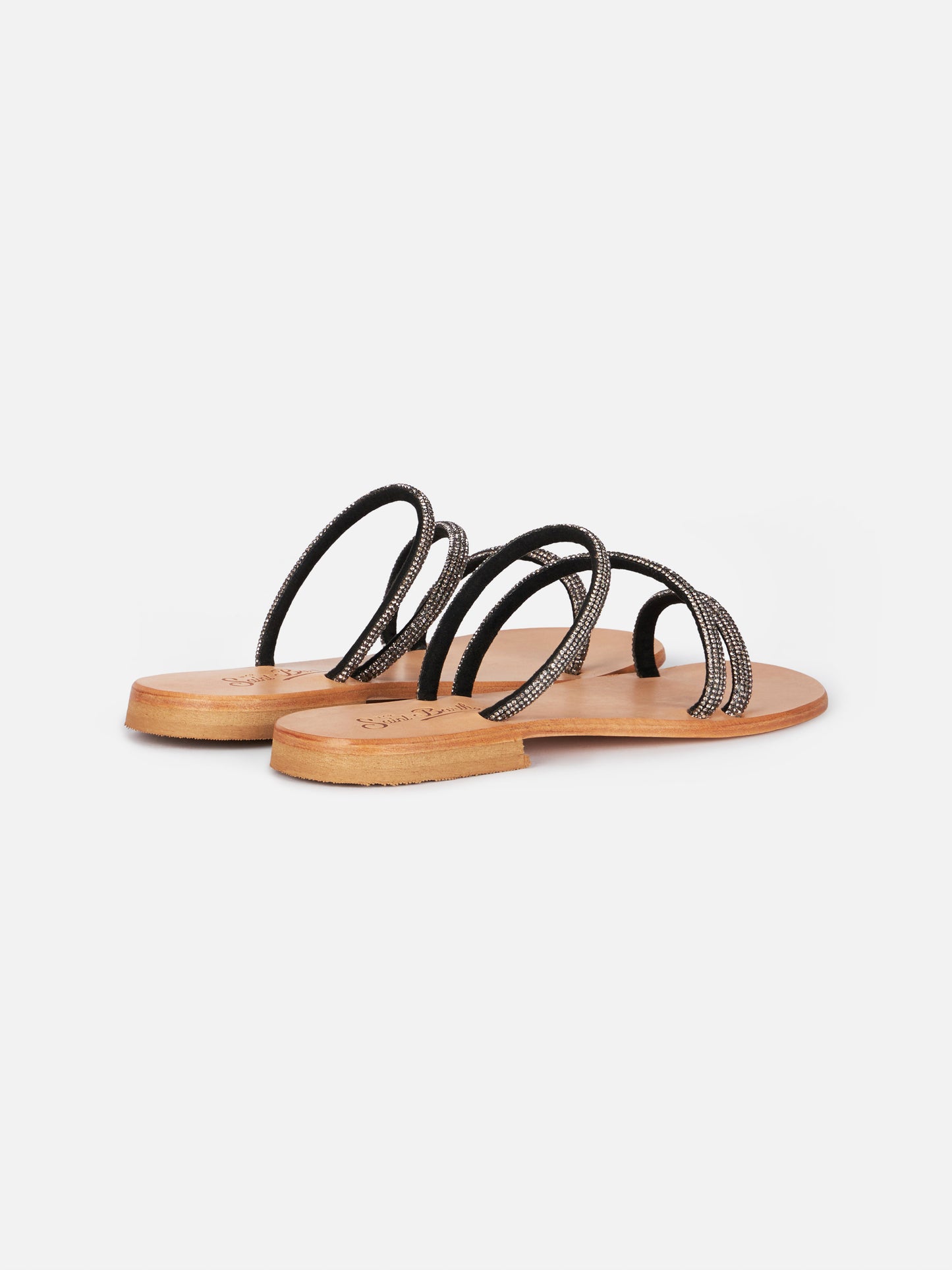 Cora flat sandals with black rhinestones