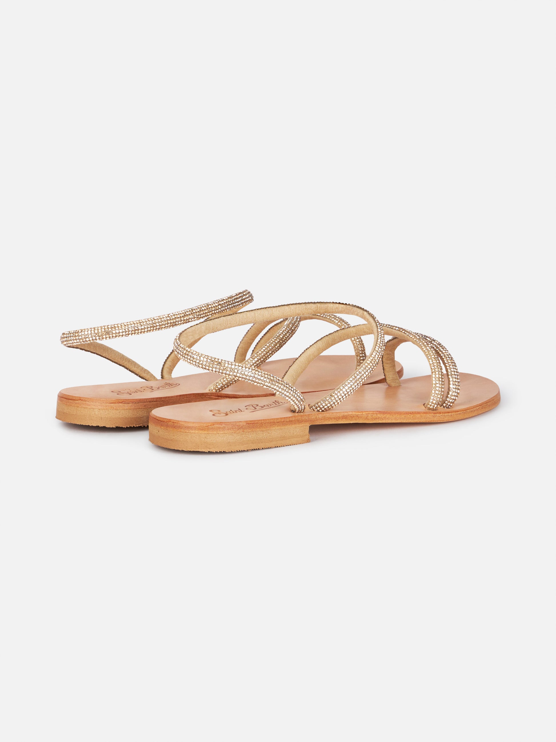Flat sandals Cora with gold rhinestones - MC2 Saint Barth