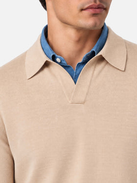 Beiges Polohemd Covent aus 100% MERINO WOOL 