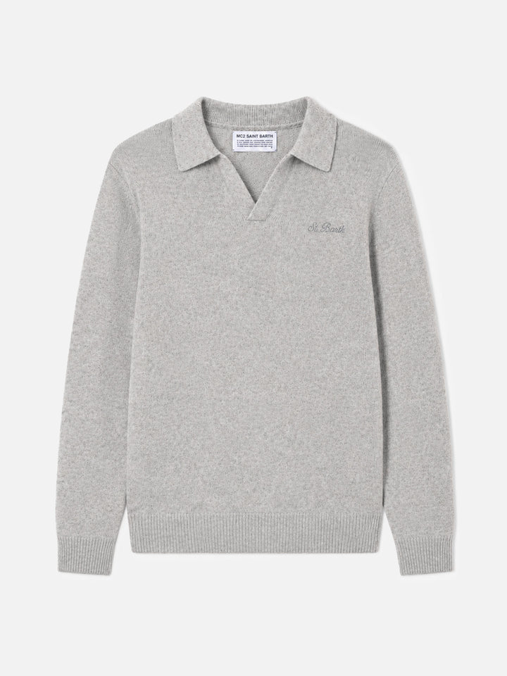 Polo en maille mélange cachemire gris chiné Covent 