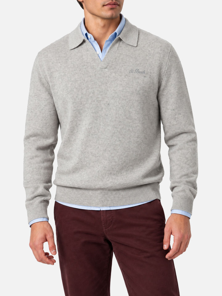 Polo en maille mélange cachemire gris chiné Covent 