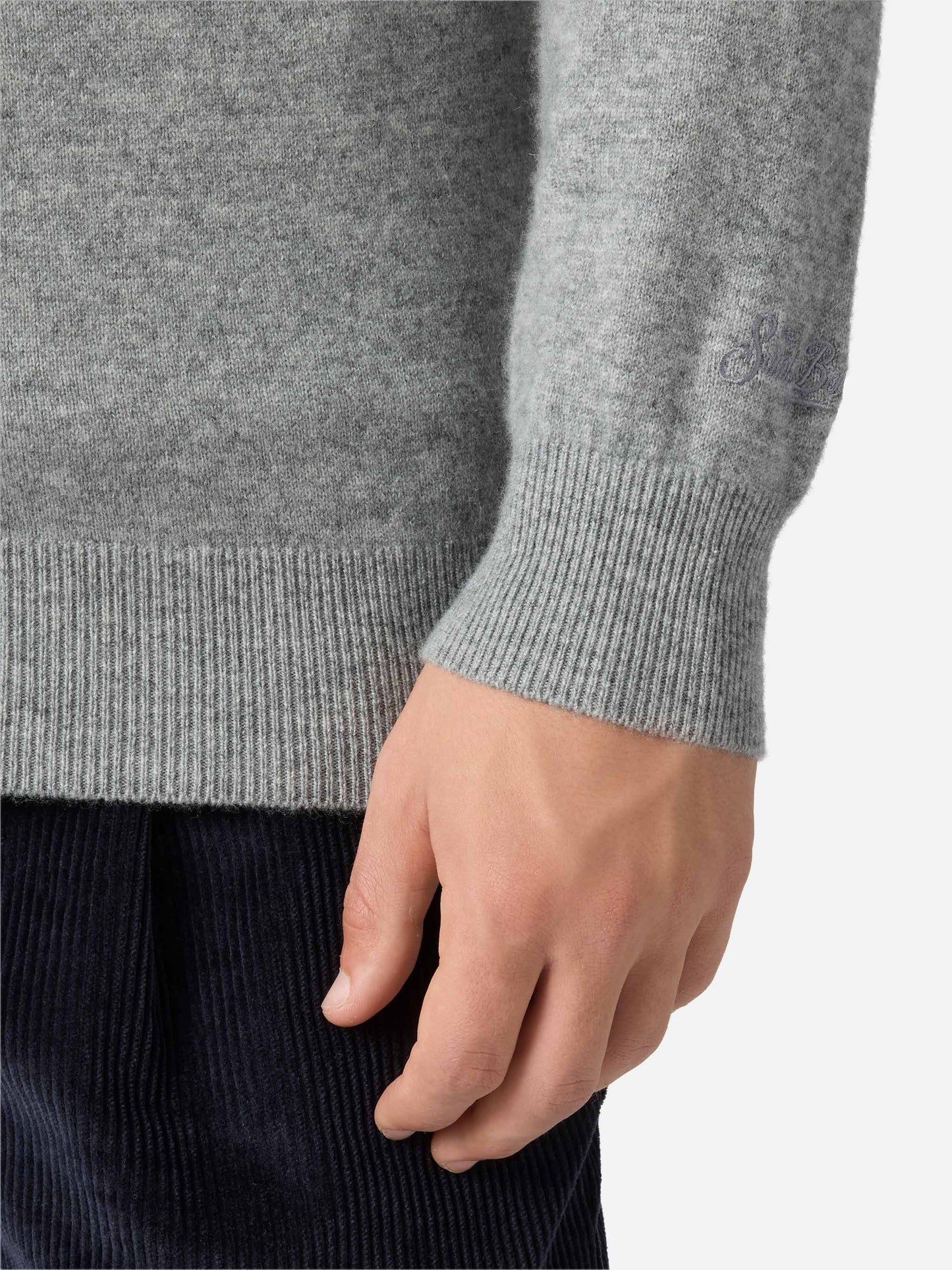 Covent cashmere knit polo in melange grey