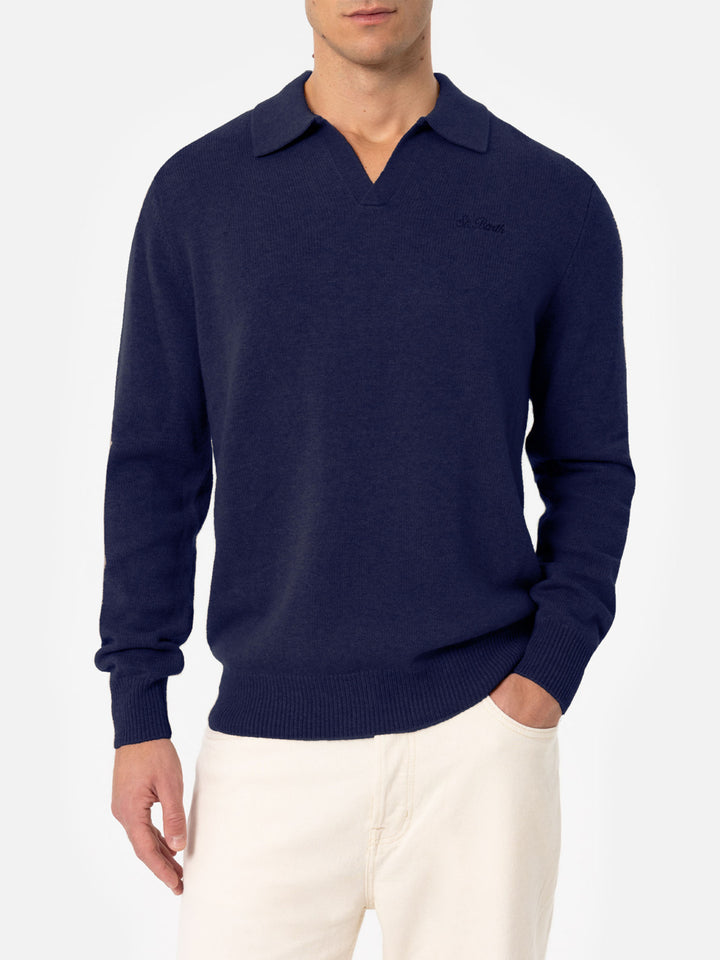 Covent cashmere knit polo in night blue