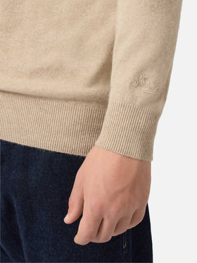 Covent cashmere knit polo in beige