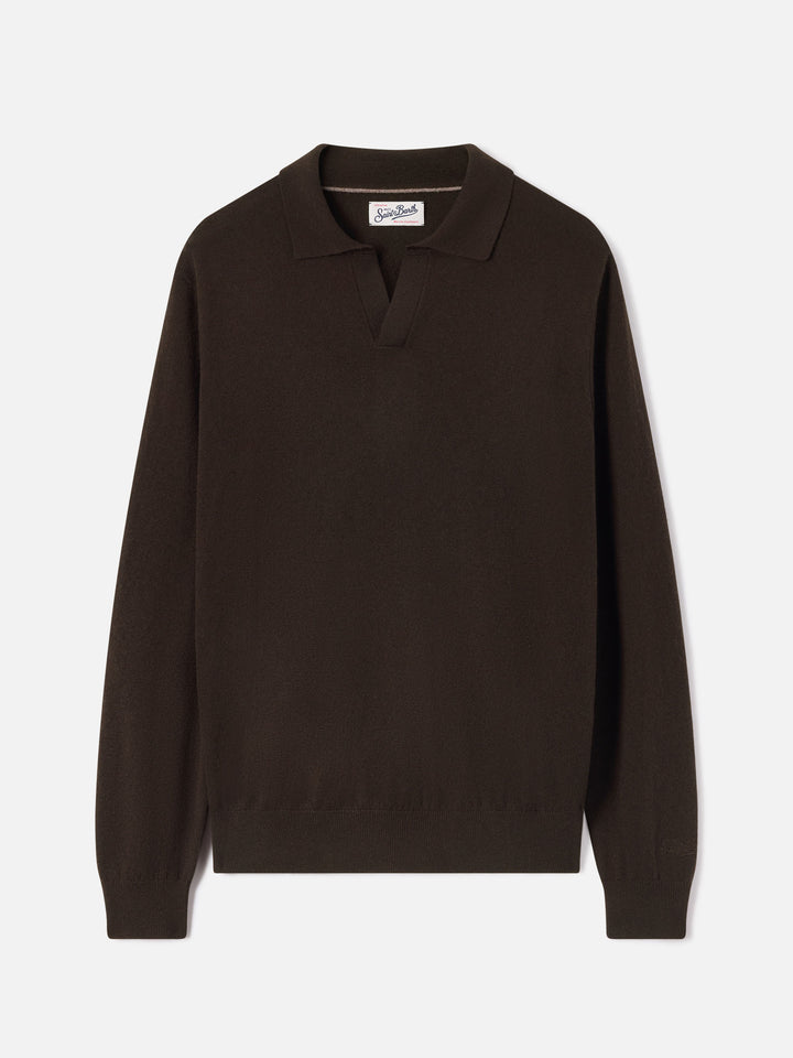 Polo en mélange de laine mérinos et de cachemire Brown Covent 