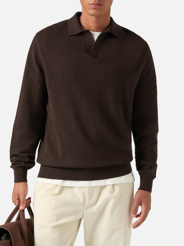 Brown Covent merino wool and cashmere blend polo