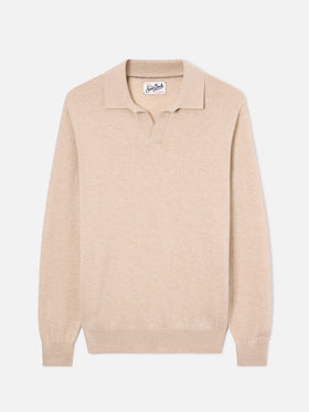 Polo en mélange de laine mérinos et cachemire beige Covent 