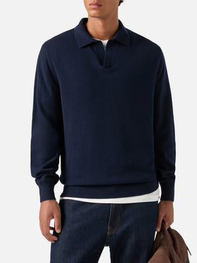 Polo en mélange de laine mérinos et de cachemire Navy blue Covent 