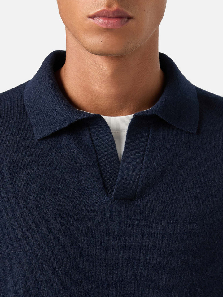 Navy blue Covent merino wool and cashmere blend polo