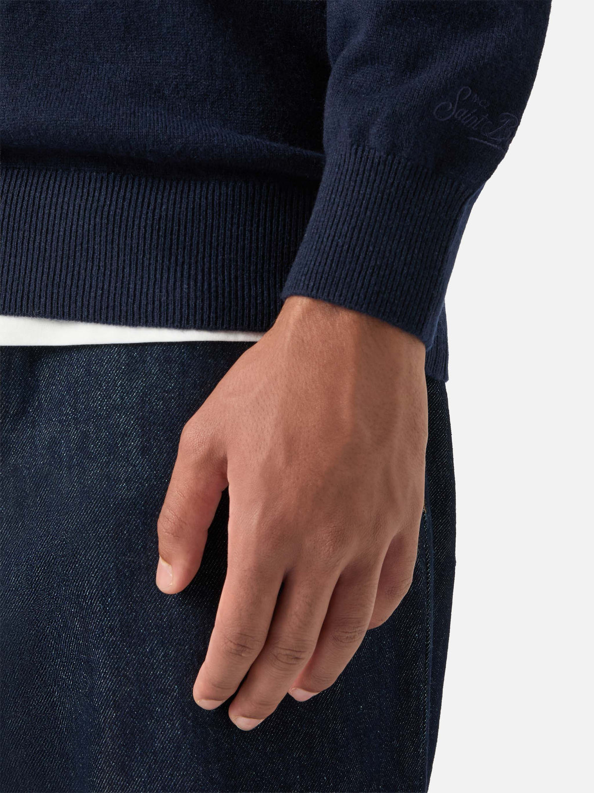 Polo en mélange de laine mérinos et de cachemire Navy blue Covent 