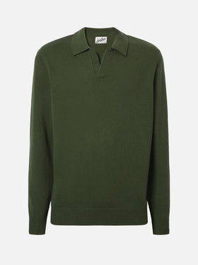 Military green pure-wool knit polo Covent