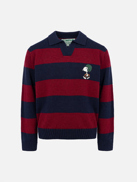 Boy blue and red striped polo shirt Covent with Snoopy print | SNOOPY PEANUTS SPECIAL EDITION - MC2 Saint Barth