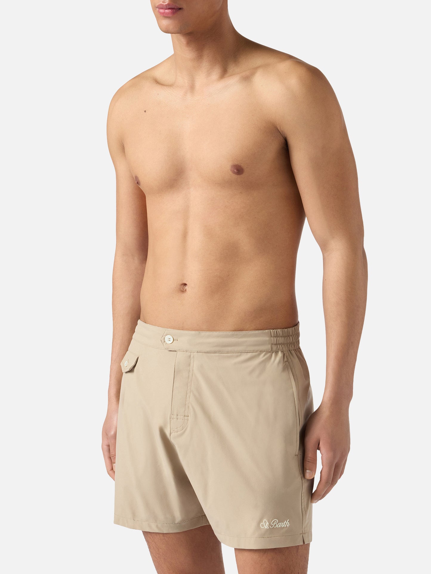 Bañador Capferrat en beige con logo bordado 
