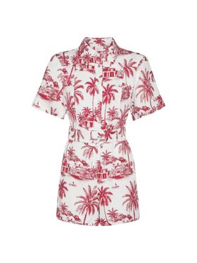 Carola linen playsuit with toile de jouy print | AI CO-CREATED DESIGN BY RICKDICK - POWERED BY RED-EYE - MC2 Saint Barth