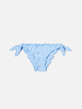 Cric light blue sangallo swim briefs with floral embroidery