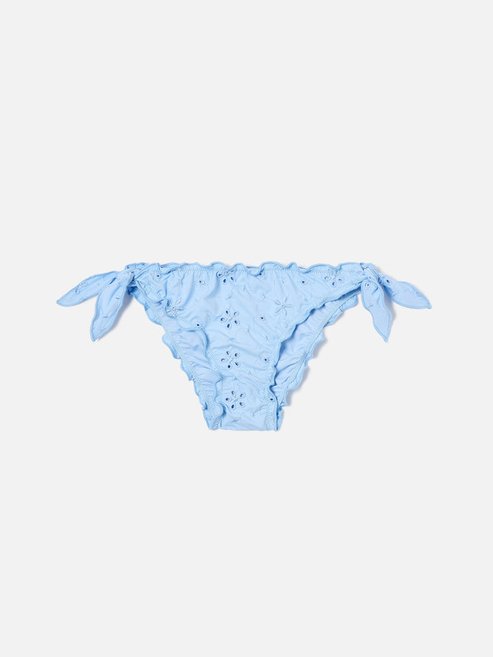 Cric light blue sangallo swim briefs with floral embroidery