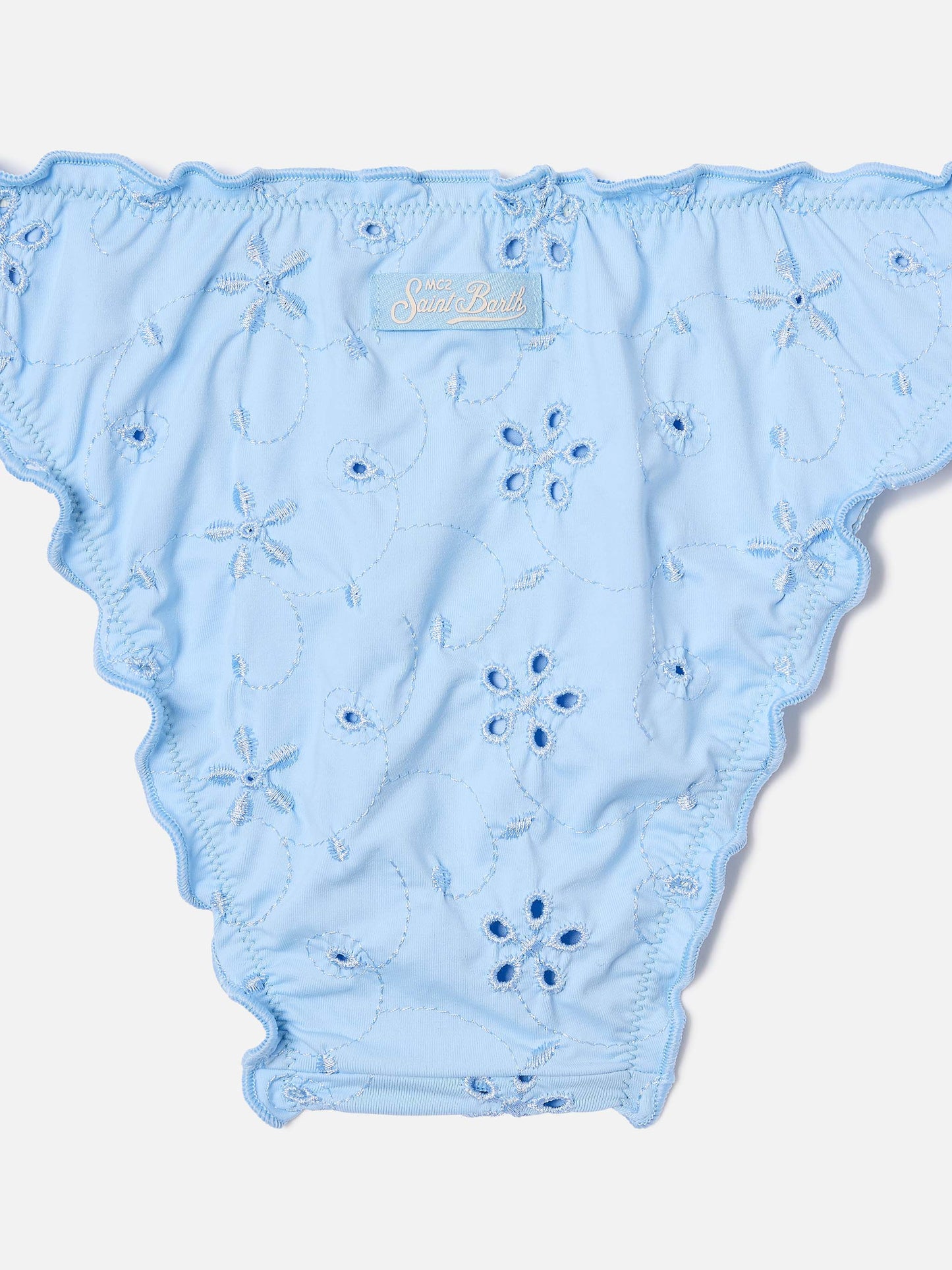 Cric light blue sangallo swim briefs with floral embroidery