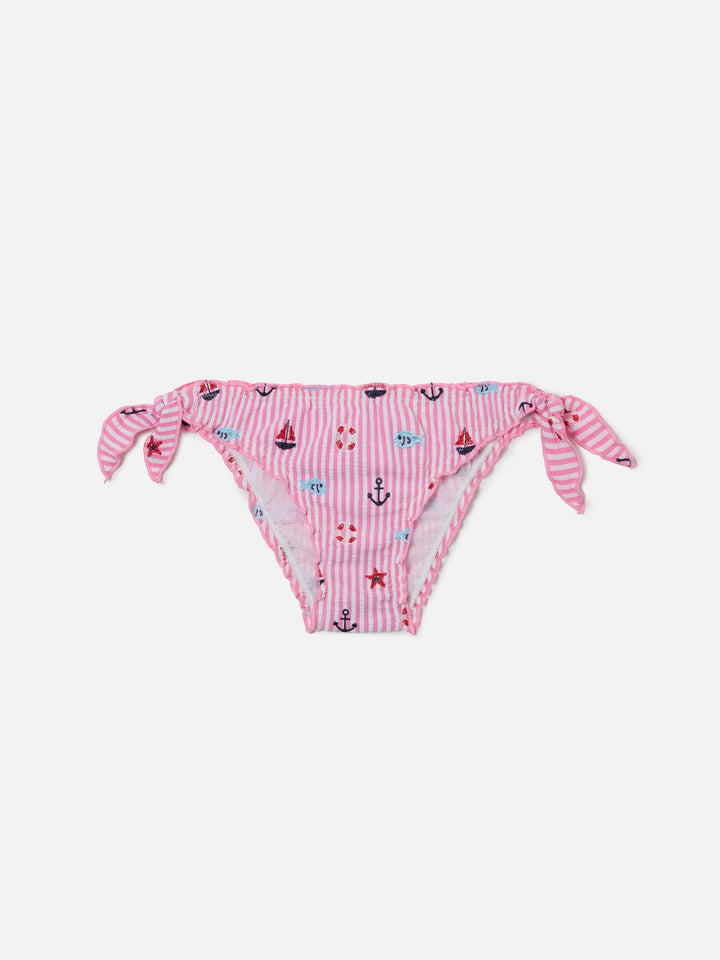 Cric pink striped seersucker swim briefs with marine embroidery