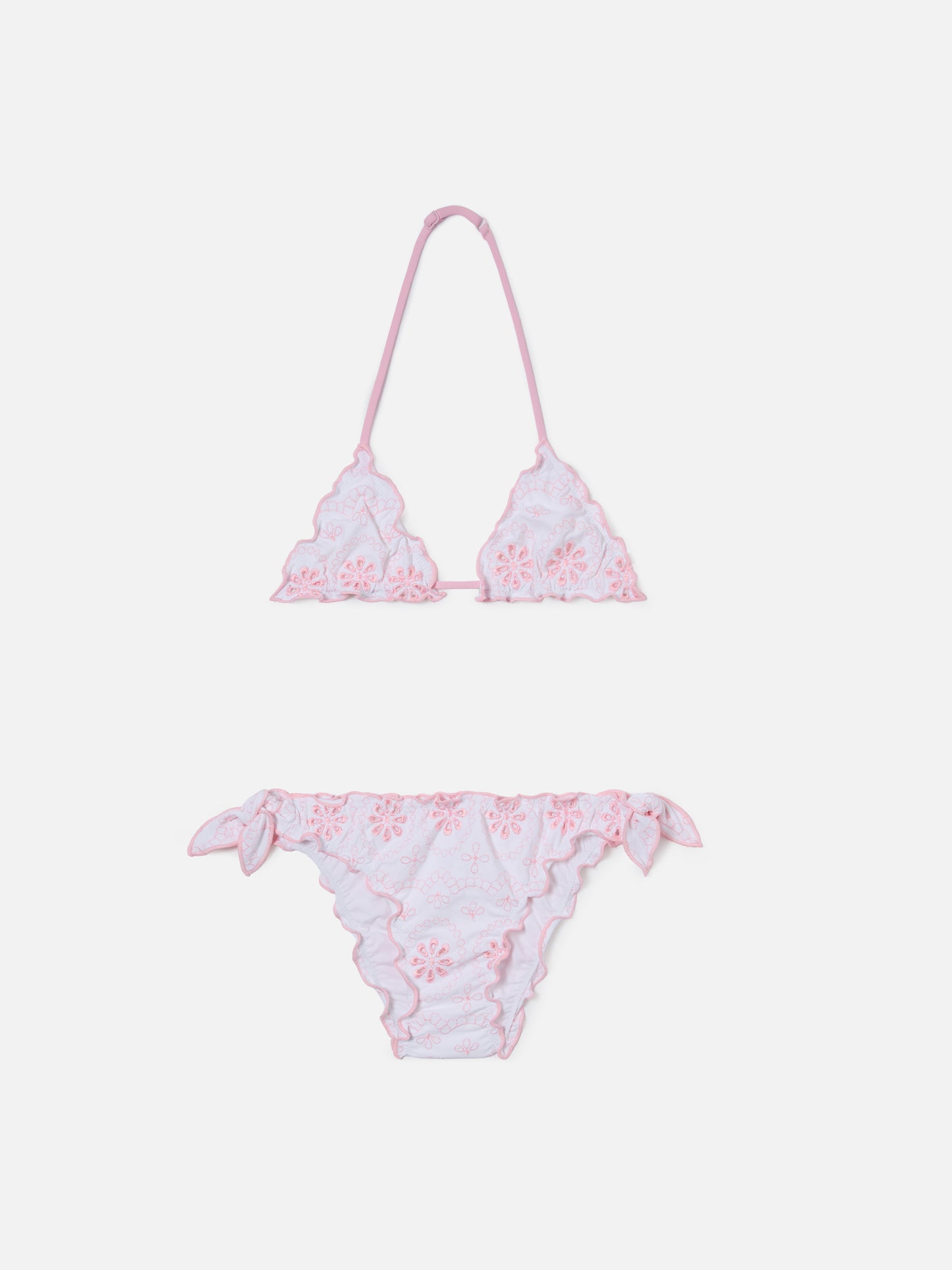Cris sangallo bikini in white with pink embroidery
