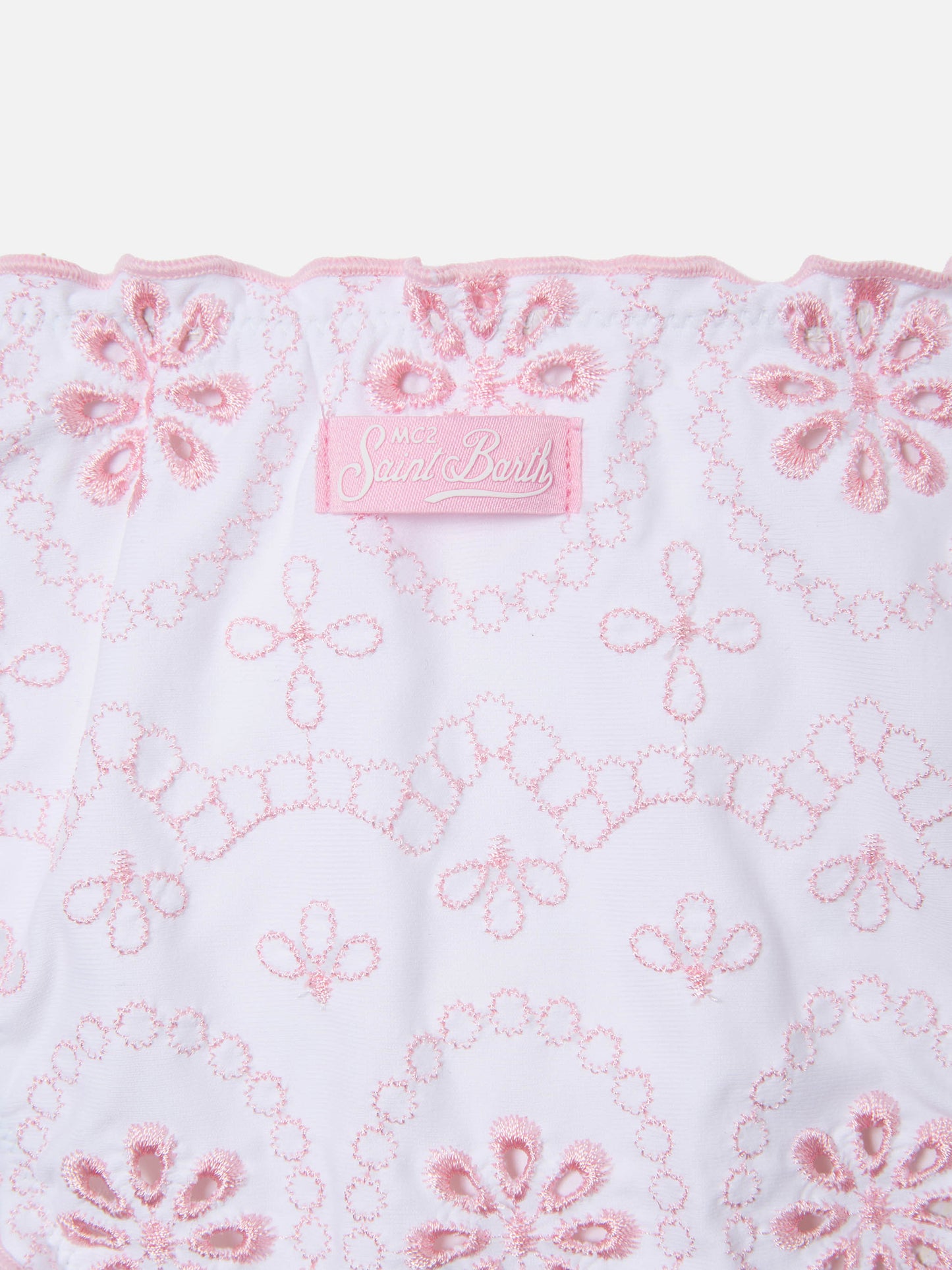 Cris sangallo bikini in white with pink embroidery