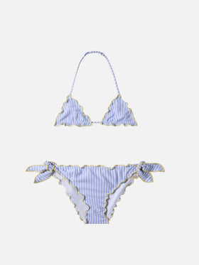 Cris seersucker triangle bikini with striped print