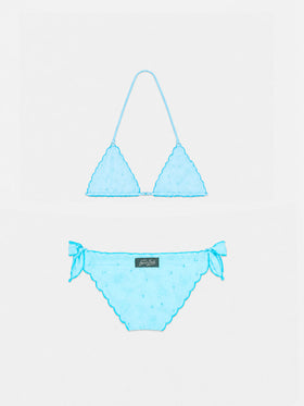 Bikini classico triangolo Cris da bambina verde acqua con ricamo Sangallo