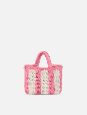 Mini bag de crochet con motivo de rayas rosas y logo bordado 