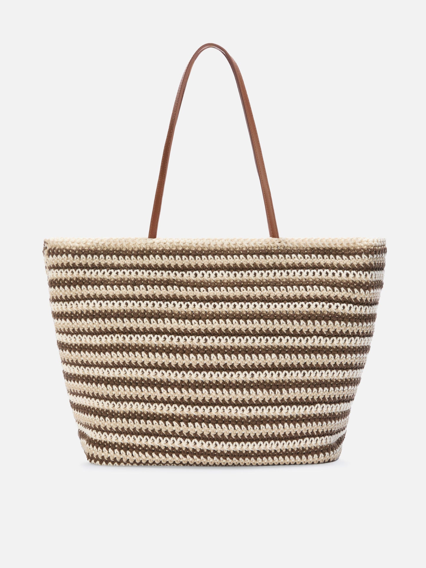 Borsa Tote Crochet a righe beige e marroni con logo ricamato