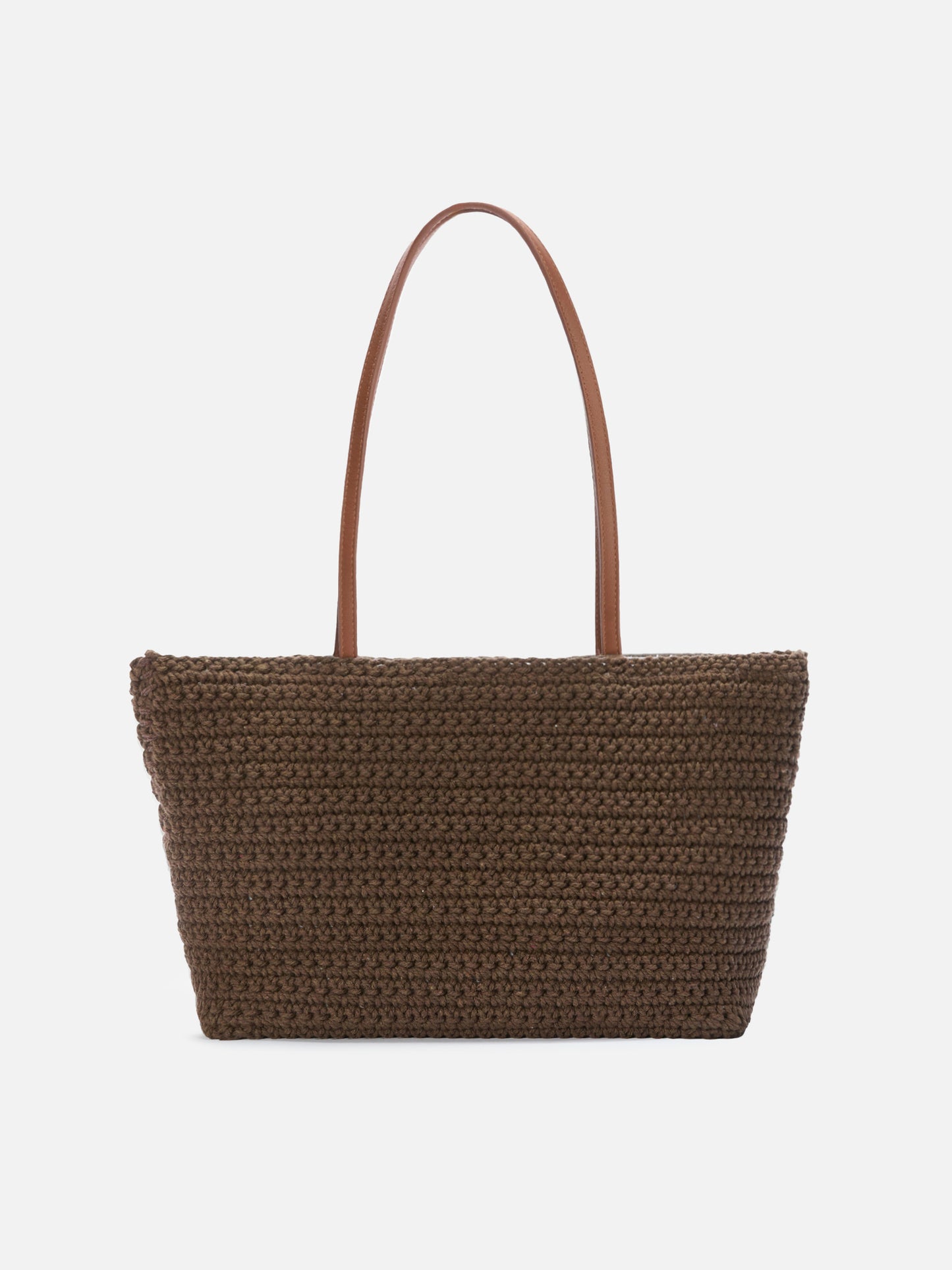 Crochet Tote medium brown bag with embroidered logo