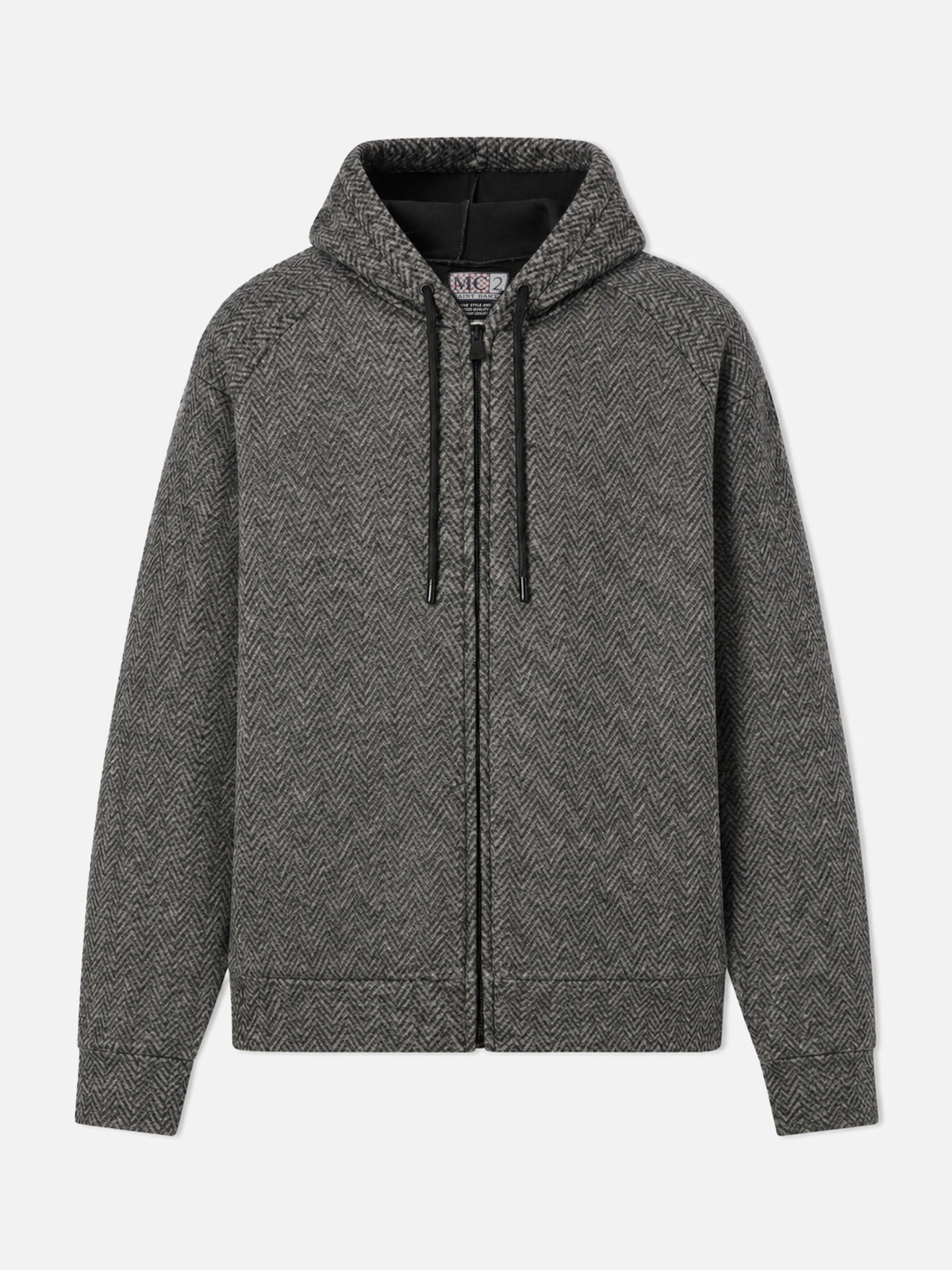 Grey melange Wool Carrel sweatshirt with herringbone pattern