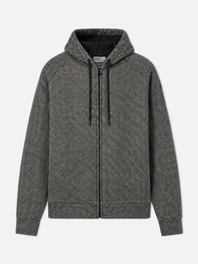 Grey melange Wool Carrel sweatshirt with herringbone pattern