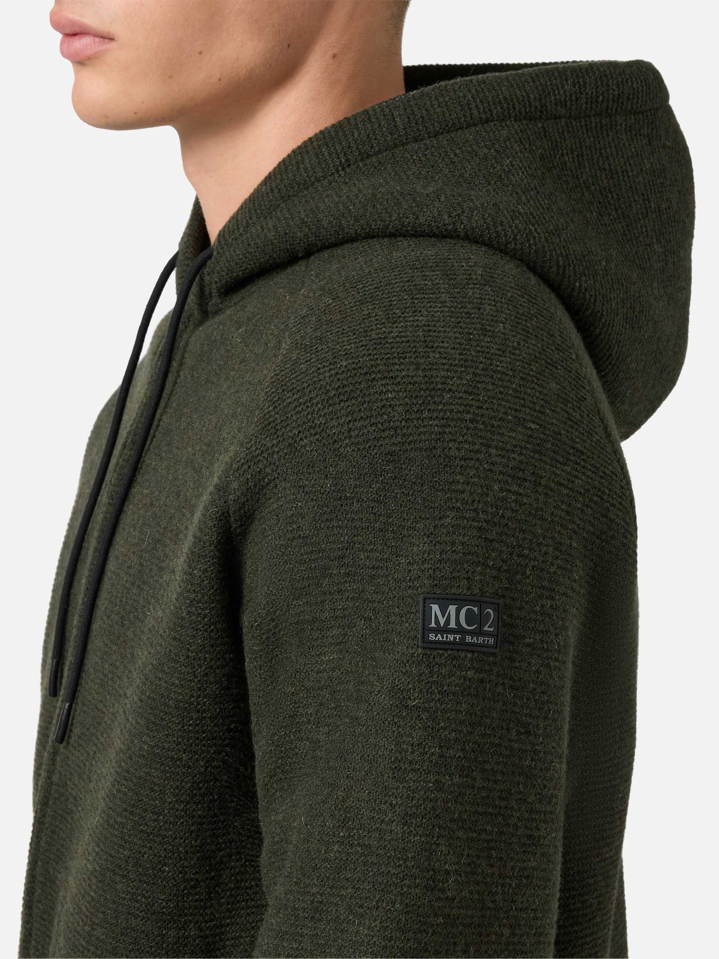 Carrell knit jacket with zip and hood in military green