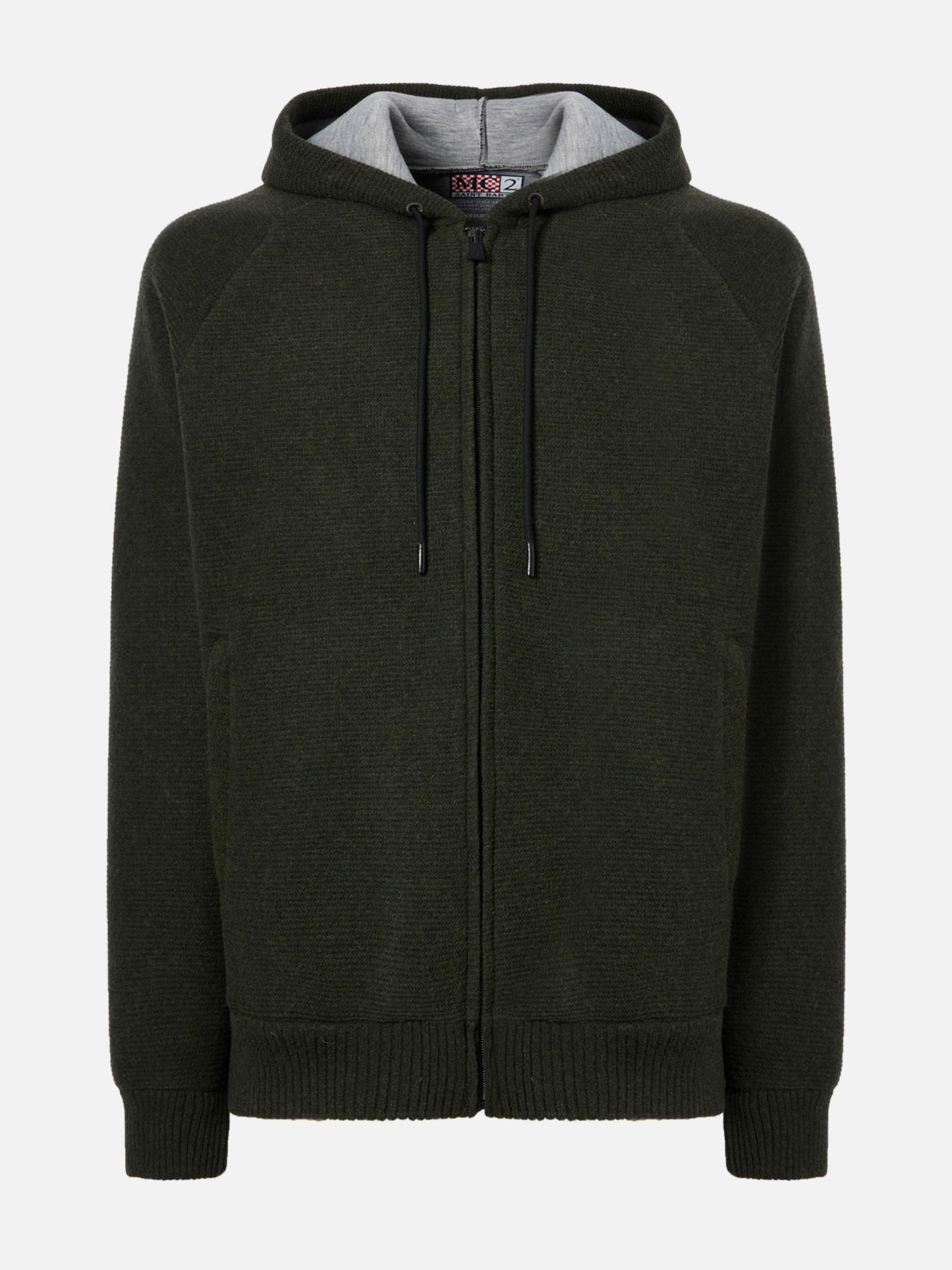 Carrell knit jacket with zip and hood in military green