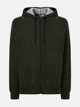 Carrell knit jacket with zip and hood in military green
