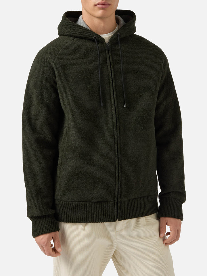Carrell knit jacket with zip and hood in military green