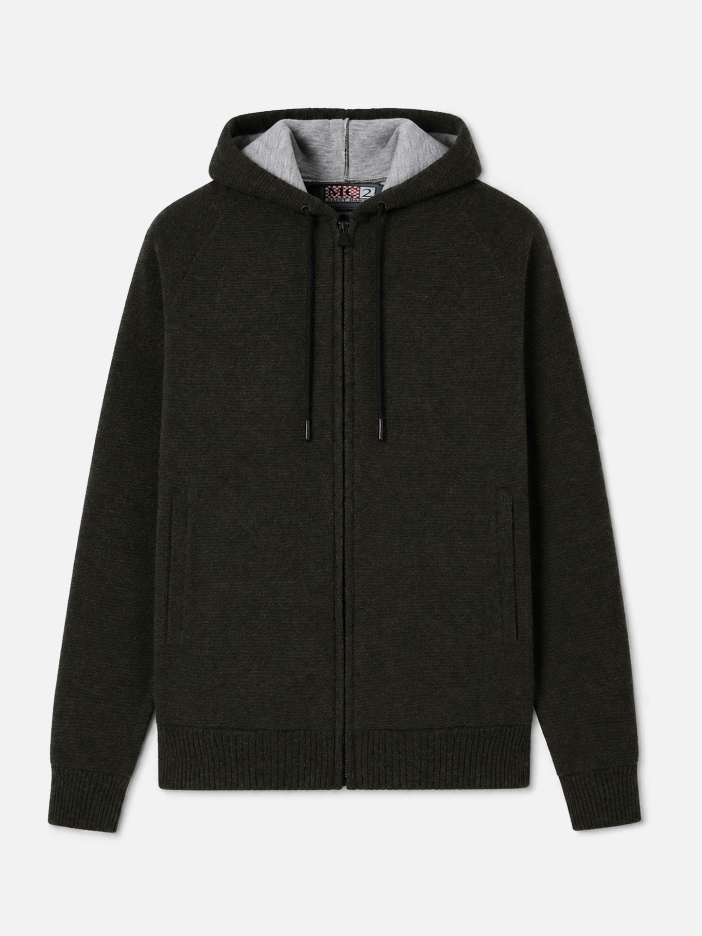 Carrell knit jacket with zip and hood in military green